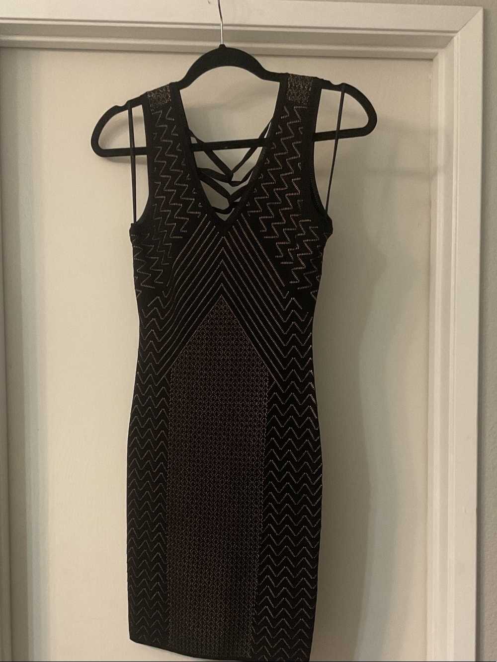 Guess Black Strappy V-Neck Bodycon Mini Dress